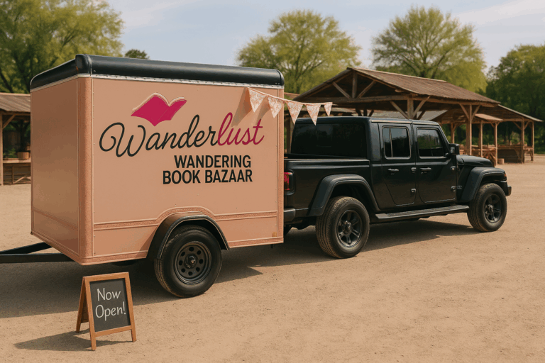 Wanderlust Book Bazaar trailer mockup