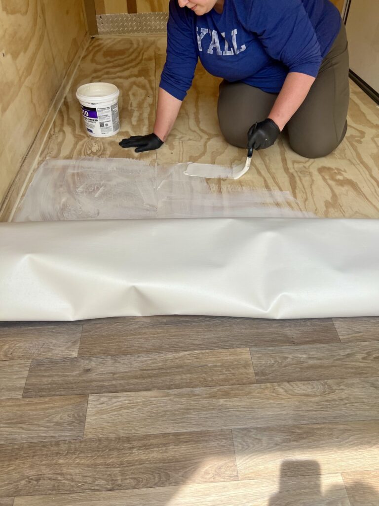 Installing flooring in for the book trailer